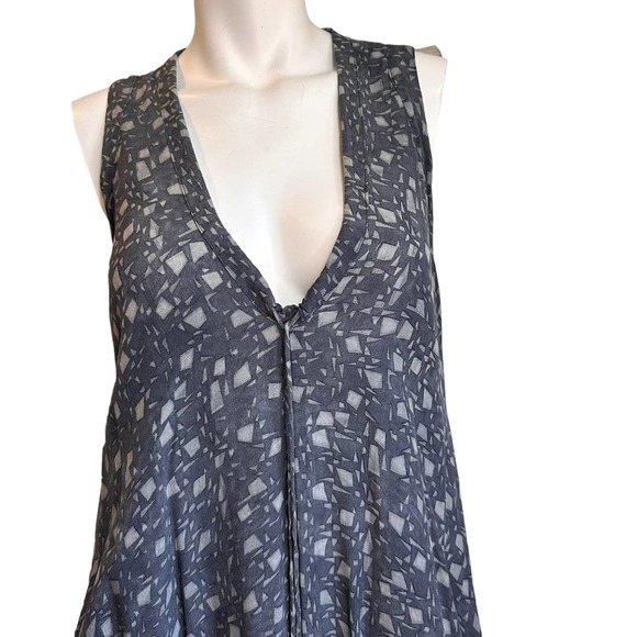 Biya by Johnny Was Blue & Beige Silk Tank Shift Dress w/Pockets sz S - Picture 3 of 8